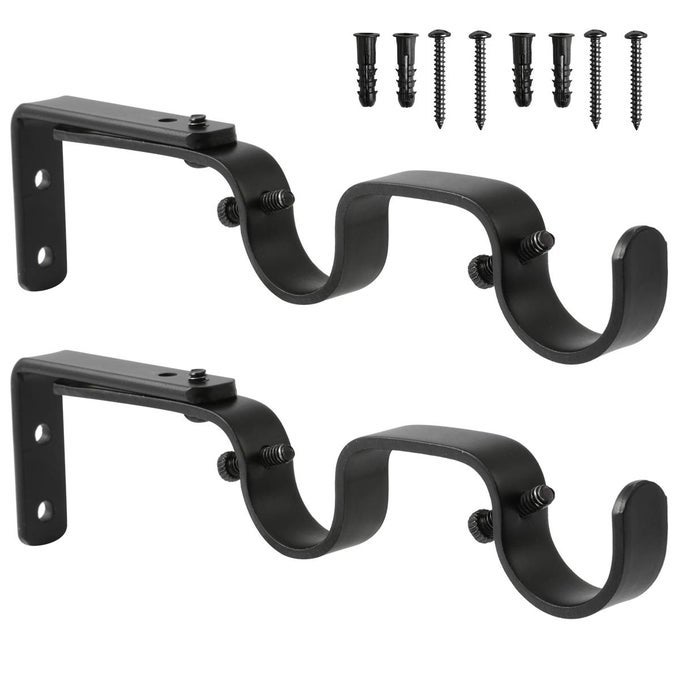 Heavy Duty Curtain Rod Brackets Adjustable Double Rod Holders 1 Inch 2 PCS Black