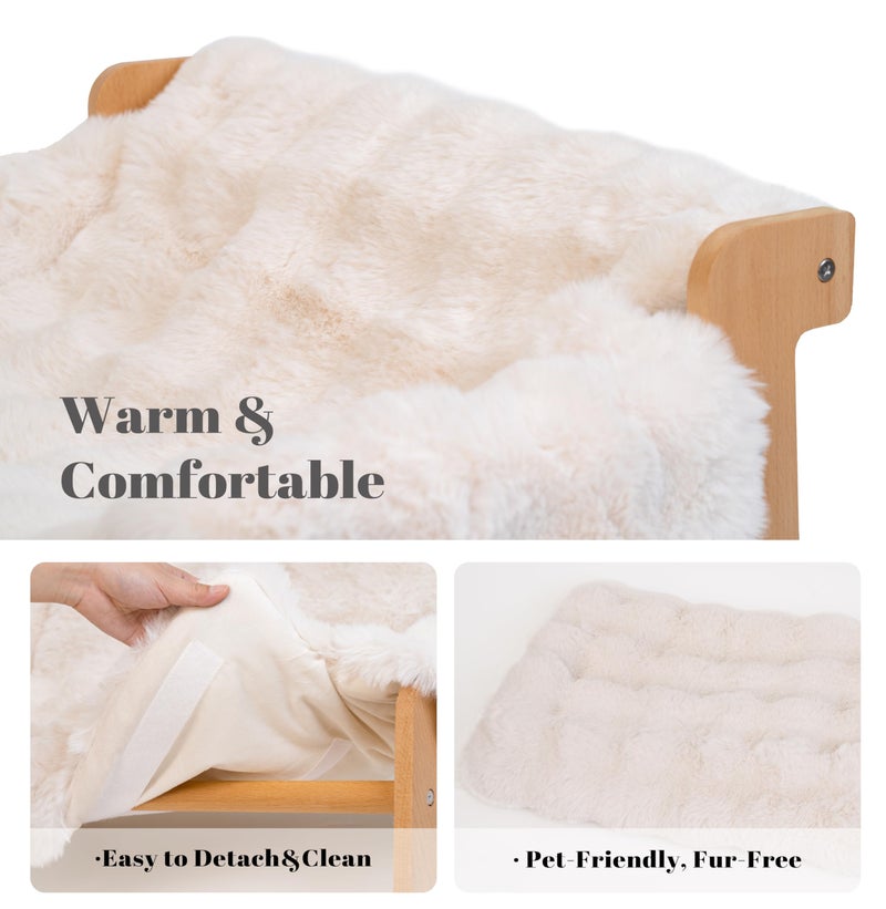 CHEERHOME PETS Elevated Cat Couch Bed for Indoor Cats, Wooden Cat Sofa with Removable Washable Fluffy Cover Raised Kitty Lounge Chair Suitable for Puppy(Cat Sofa Off-White) - Image 3