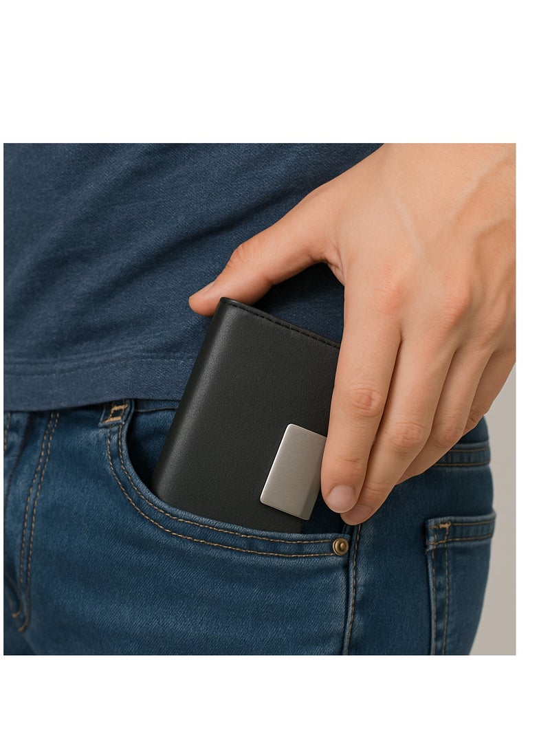 zoba Magnetic Leather Card with Metal Protection - Lightweight and Luxurious - Black  - Image 4