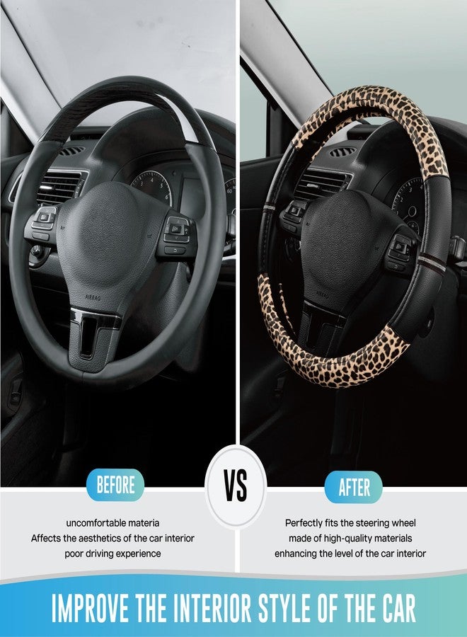 Road Comforts Leopard Steering Wheel Cover - Made with PVC Leather - Anti-Slip, Universal Fit 14 1/2 inches to 15 inches - Image 3