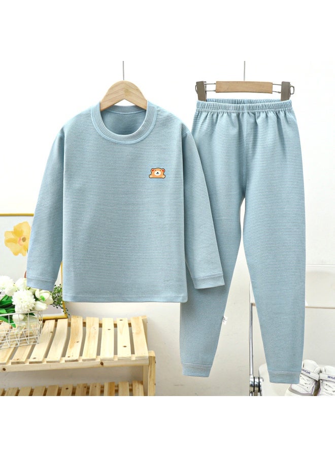 Children's Boneless German Velvet Mid-high Collar  Clothes And Long Trousers Set For Men And Women Stripesd Thickeneded Thermal Intimates Set