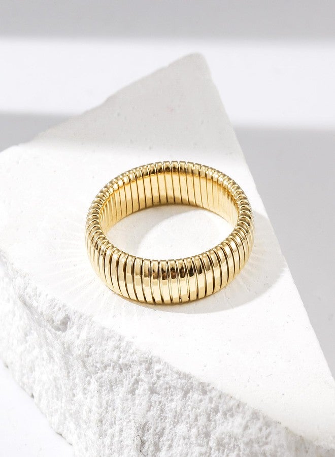 CIUNOFOR 14K Gold Plated Statement Rings, Stainless Steel Stackable Band Ring for Women, 0.2" Wide, Size 9 - Image 3