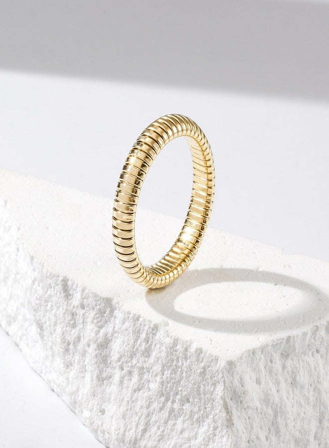 CIUNOFOR 14K Gold Plated Statement Rings, Stainless Steel Stackable Band Ring for Women, 0.2" Wide, Size 9 - Image 2
