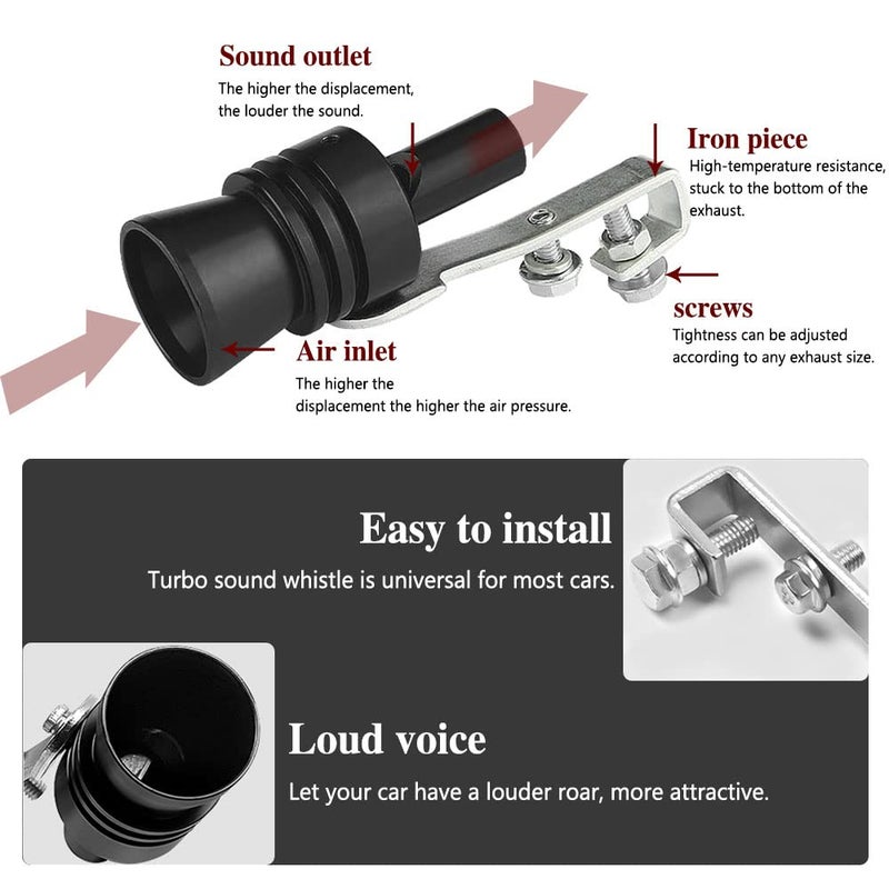 Middrivr 2PCS Car Turbo Whistle, Aluminum Alloy Universal Turbo Whistle, XL Size Aluminum Alloy Universal Turbo Sound Exhaust Muffler Pipe Whistle Car Roar Make (Black) - Image 3
