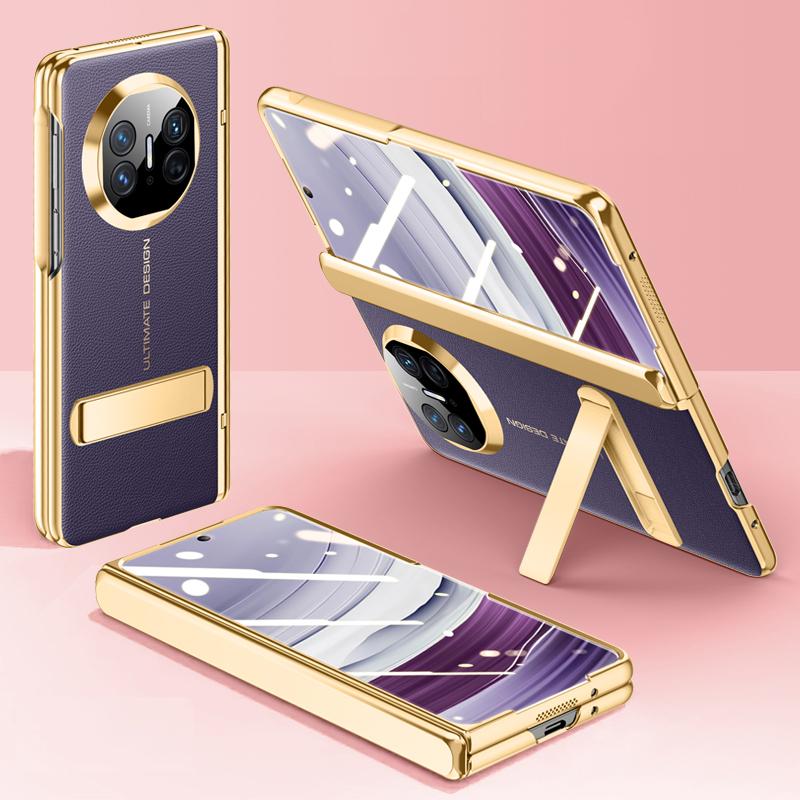 HuHa Protective Cover For Huawei Mate X5 HD Integrated Electroplating Leather Texture Hinge Fold Holder Phone Case(Purple) - Image 1