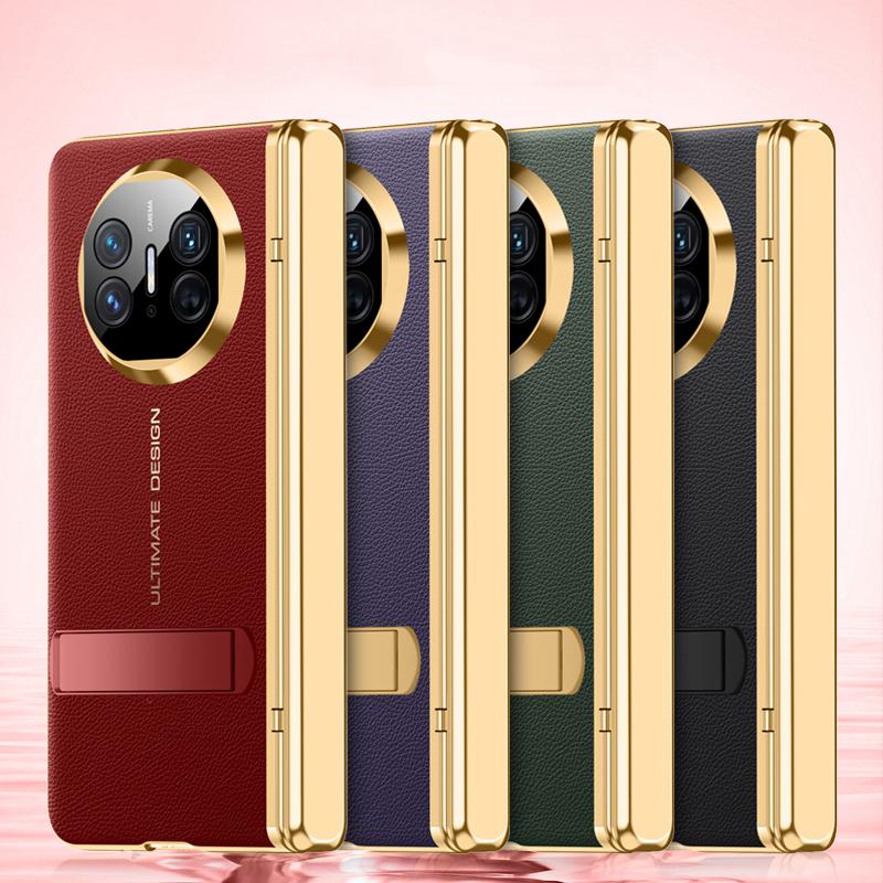 HuHa Protective Cover For Huawei Mate X5 HD Integrated Electroplating Leather Texture Hinge Fold Holder Phone Case(Purple) - Image 2