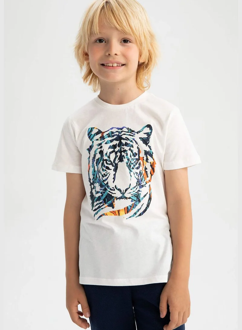 DeFacto Regular Fit Short Sleeve Tiger Print T-Shirt