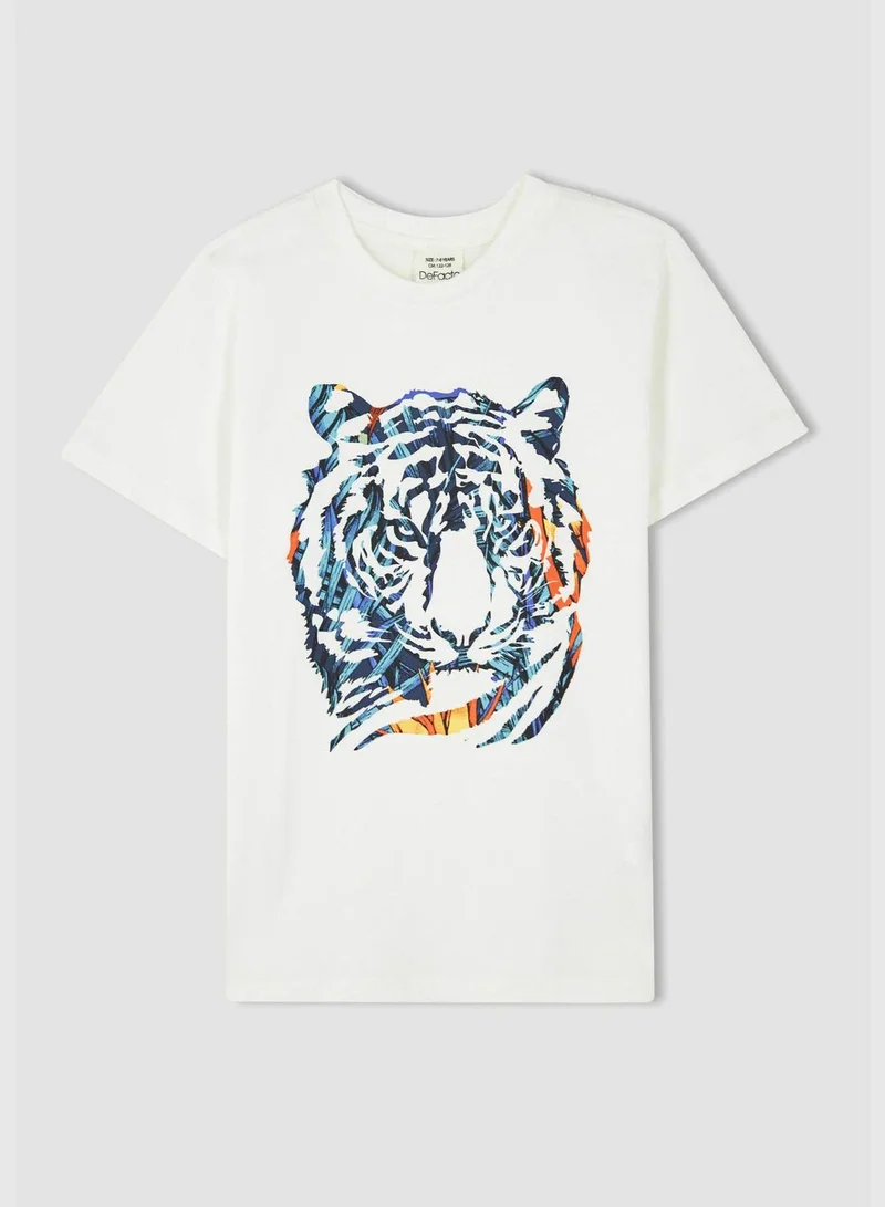 DeFacto Regular Fit Short Sleeve Tiger Print T-Shirt