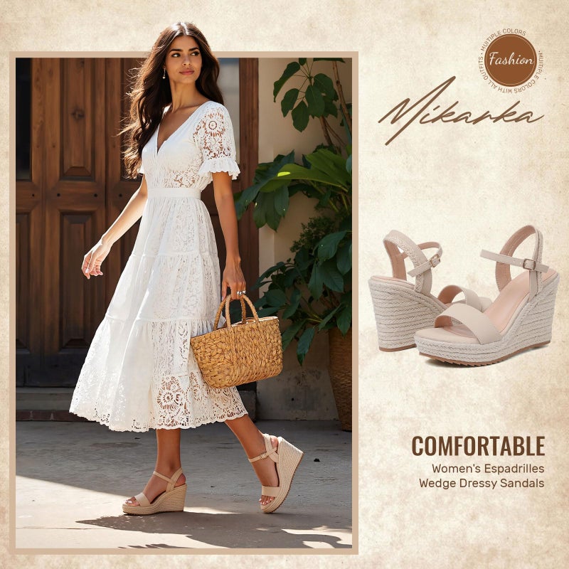 mikarka Women's Espadrille Wedge Sandals: Ankle Strap Platform Open Toe Wedges - Stylish High Heel Dressy Summer Wedges for Women, Inspired by Espadrilles - Image 5