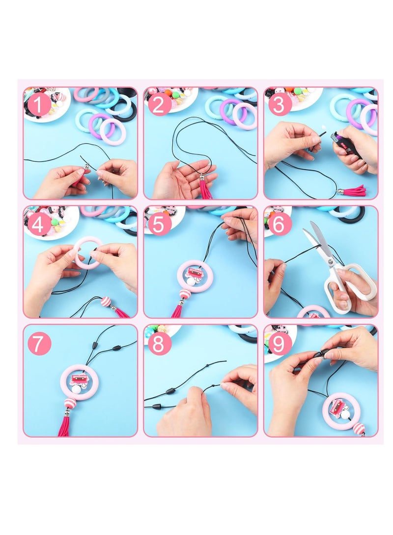 KASTWAVE 30 Sets Silicone Beadable Rings Making Kits, Tassel Pendant Making Kit, 65mm Round Silicone Bead Loop and Keychain, Tassels Bulk Leather Key Chain Charms, for DIY Keychain Bracelet Jewelry Necklace - Image 5