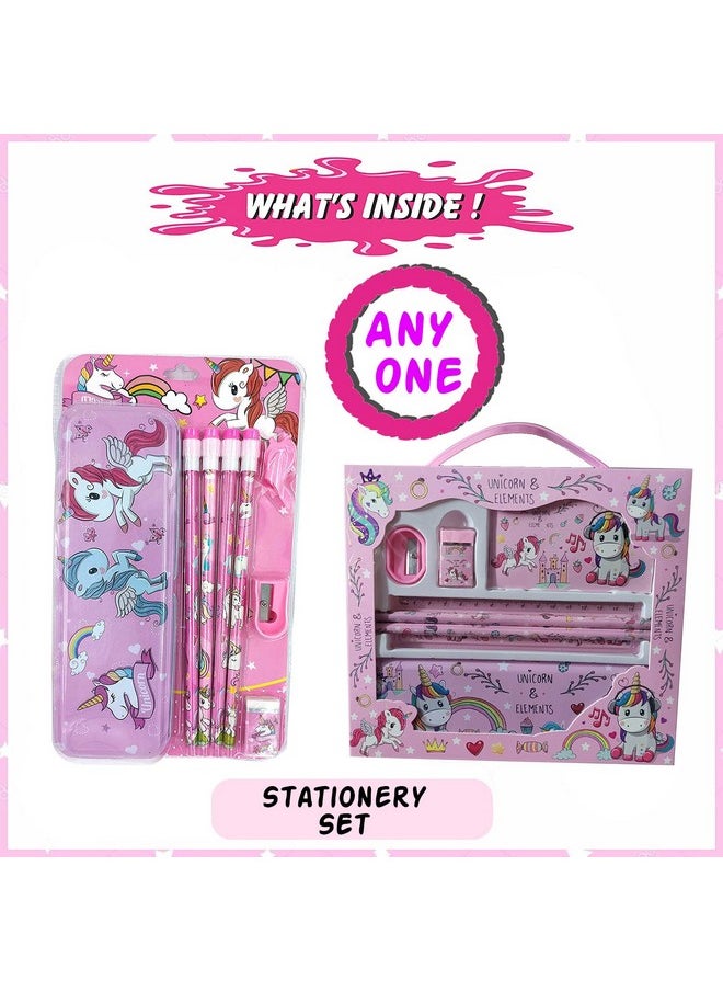 INDIKONB - INDIKONB 12 in 1 Unicorn Gifts for Girls | Unicorn Theme Birthday gift for kids Age 6-8 years, 10-12 year old | Unicorn Small Diary, Stationery Set, Pop It, Eye Mask, Feather Pouch - U4 - Image 1