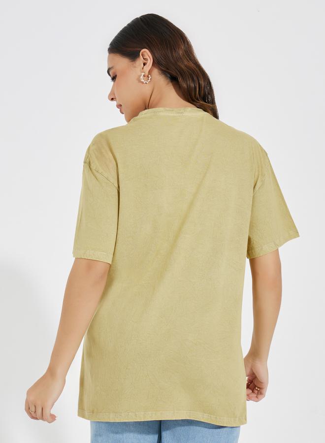 Styli Acid Wash Long Beach Slogan Oversized T-Shirt  - Image 4