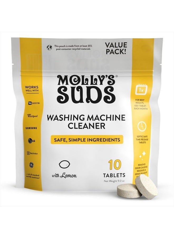 MOLLY'S SUDS Washing Machine Cleaner | Removes Odors & Grime from Front & Top Loader Machines, Including HE (Citrus - 10 Tablets) - Image 1