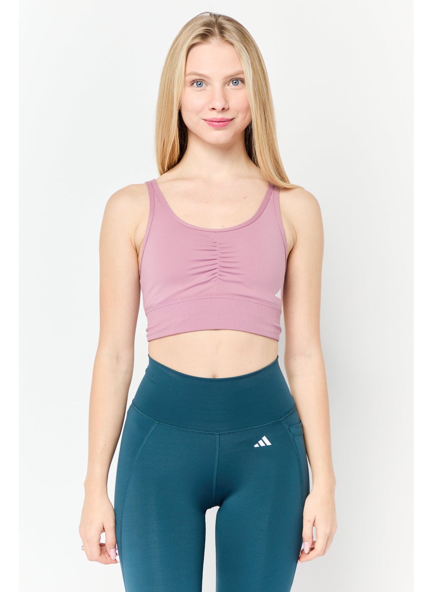 Adidas Women Brand Logo Padded Training Sports Bra, Mauve  - Image 1