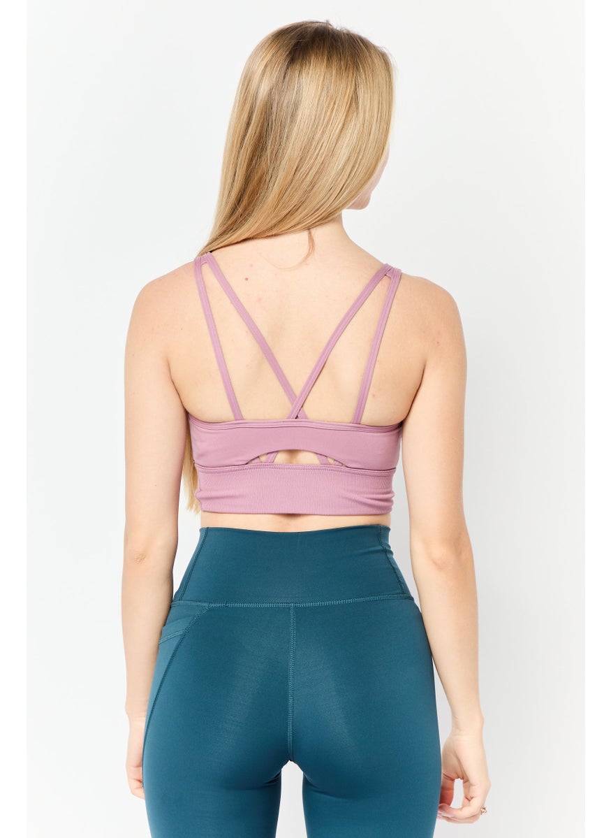 Adidas Women Brand Logo Padded Training Sports Bra, Mauve  - Image 2