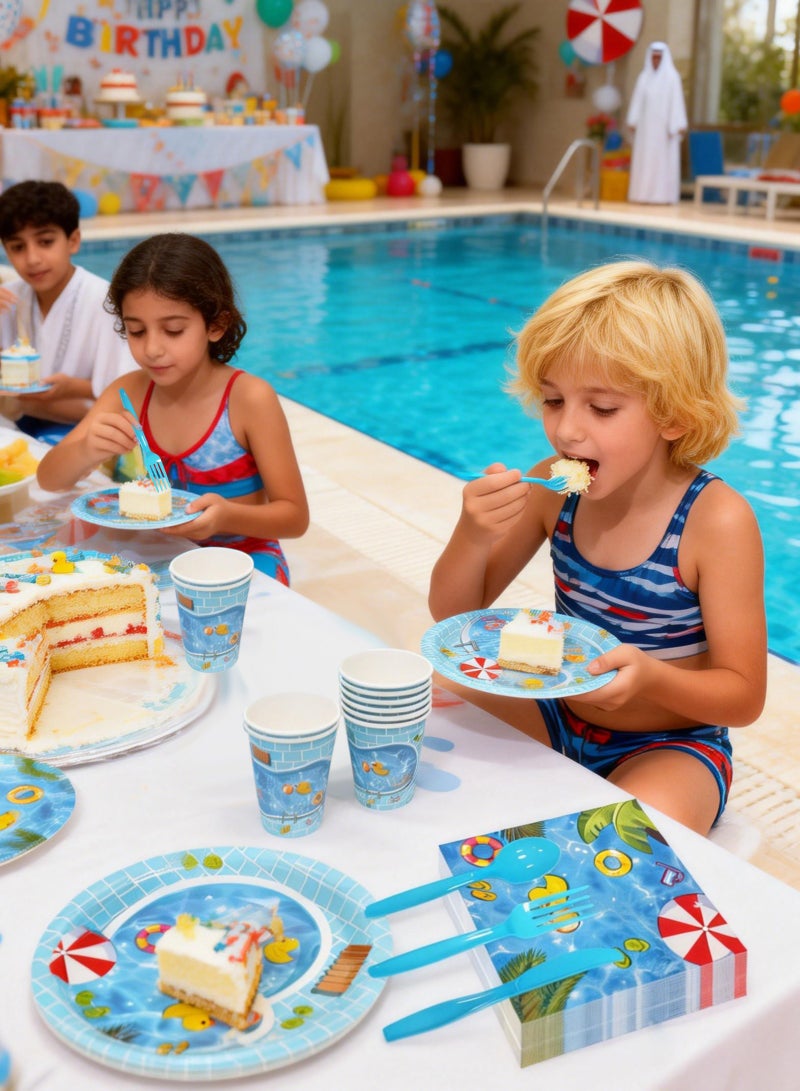 HomarKet 200PCS Disposable Dinnerware Set,25 Guest Party Supplies Dinner Set Include Paper Plates Napkin Cup Straw Plastic Spoon Fork Knive for Baby Shower,Wedding,Birthday (Summer swimming pool) - Image 4