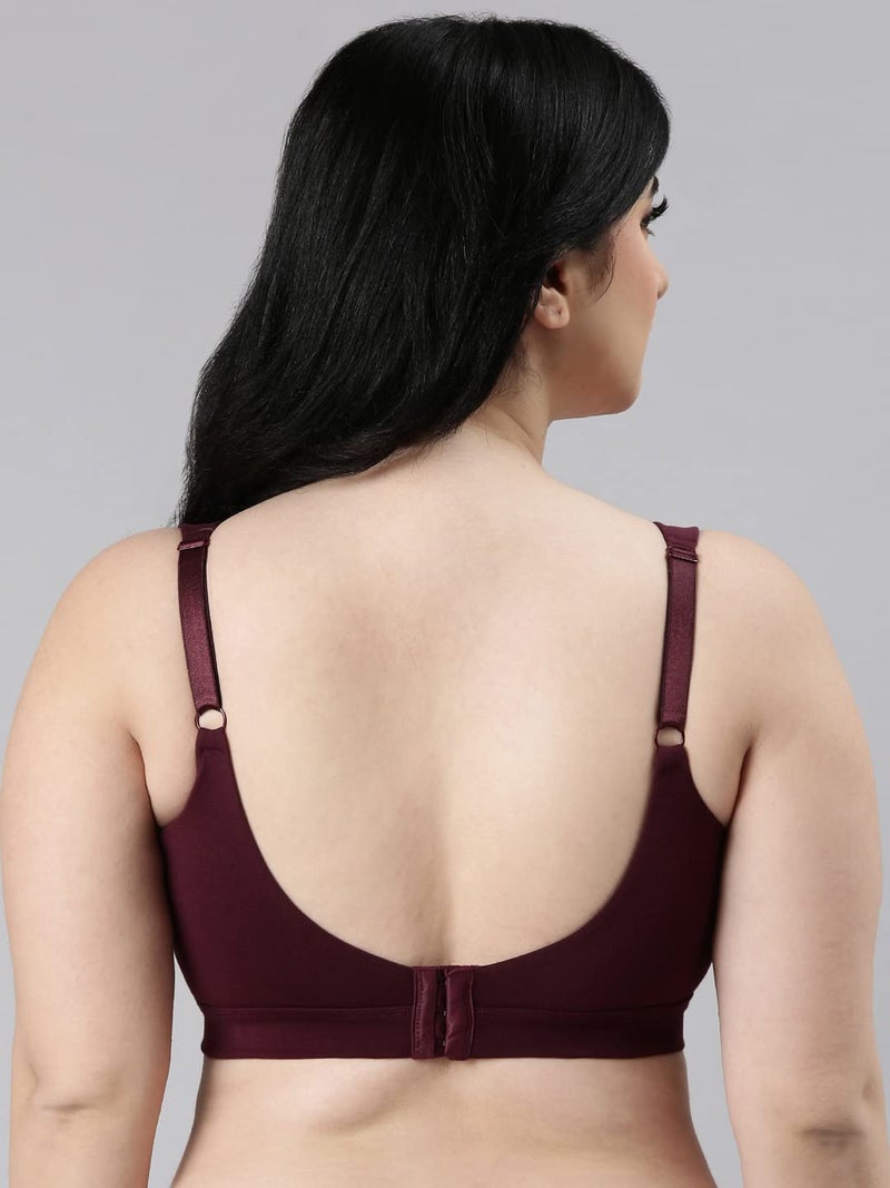 Enamor Innovations Cloudsoft Invisi Bonded Neck Women's Everyday Cotton Minimizer Bra - Padded, Wirefree, Full Coverage - A064 (Available in Plus Sizes) Grape Wine - Image 2