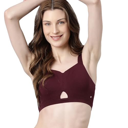 Enamor Innovations Cloudsoft Invisi Bonded Neck Women's Everyday Cotton Minimizer Bra - Padded, Wirefree, Full Coverage - A064 (Available in Plus Sizes) Grape Wine - Image 1