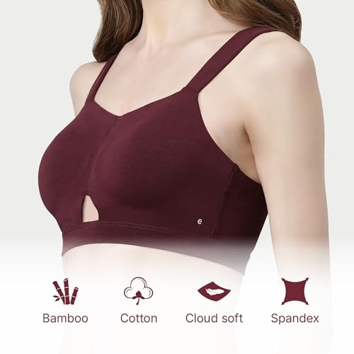 Enamor Innovations Cloudsoft Invisi Bonded Neck Women's Everyday Cotton Minimizer Bra - Padded, Wirefree, Full Coverage - A064 (Available in Plus Sizes) Grape Wine - Image 5