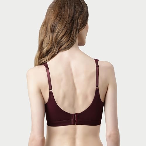 Enamor Innovations Cloudsoft Invisi Bonded Neck Women's Everyday Cotton Minimizer Bra - Padded, Wirefree, Full Coverage - A064 (Available in Plus Sizes) Grape Wine - Image 3
