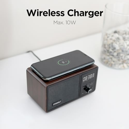 mooas Retro Bluetooth Radio Speaker Vintage Charging Desk Clock Portable Bedside Analog Antique Old School FM Radio Tabletop Alarm Clock Hands-Free Calling Supports AUX for Kitchen Bedroom Office - Image 2