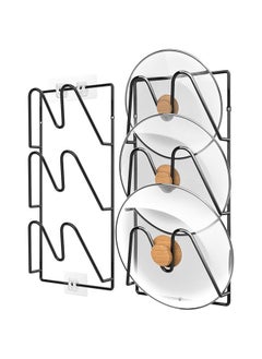 Hihonor 2 Pack Pot Lid Organizer Rack, 6-Tier Pot Lids Holder for Cabinet Door/Wall, No Drilling Adhesive Wall/Door Mounted Rustproof Pot and Pan Cover for Kitchen Storage, Black  - Image 1
