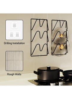 Hihonor 2 Pack Pot Lid Organizer Rack, 6-Tier Pot Lids Holder for Cabinet Door/Wall, No Drilling Adhesive Wall/Door Mounted Rustproof Pot and Pan Cover for Kitchen Storage, Black  - Image 5