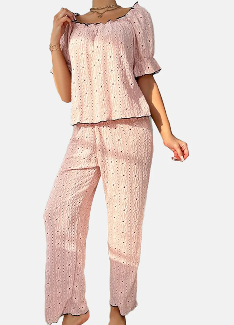 YUNIQEE Pink Self Design Pyjamas & Top