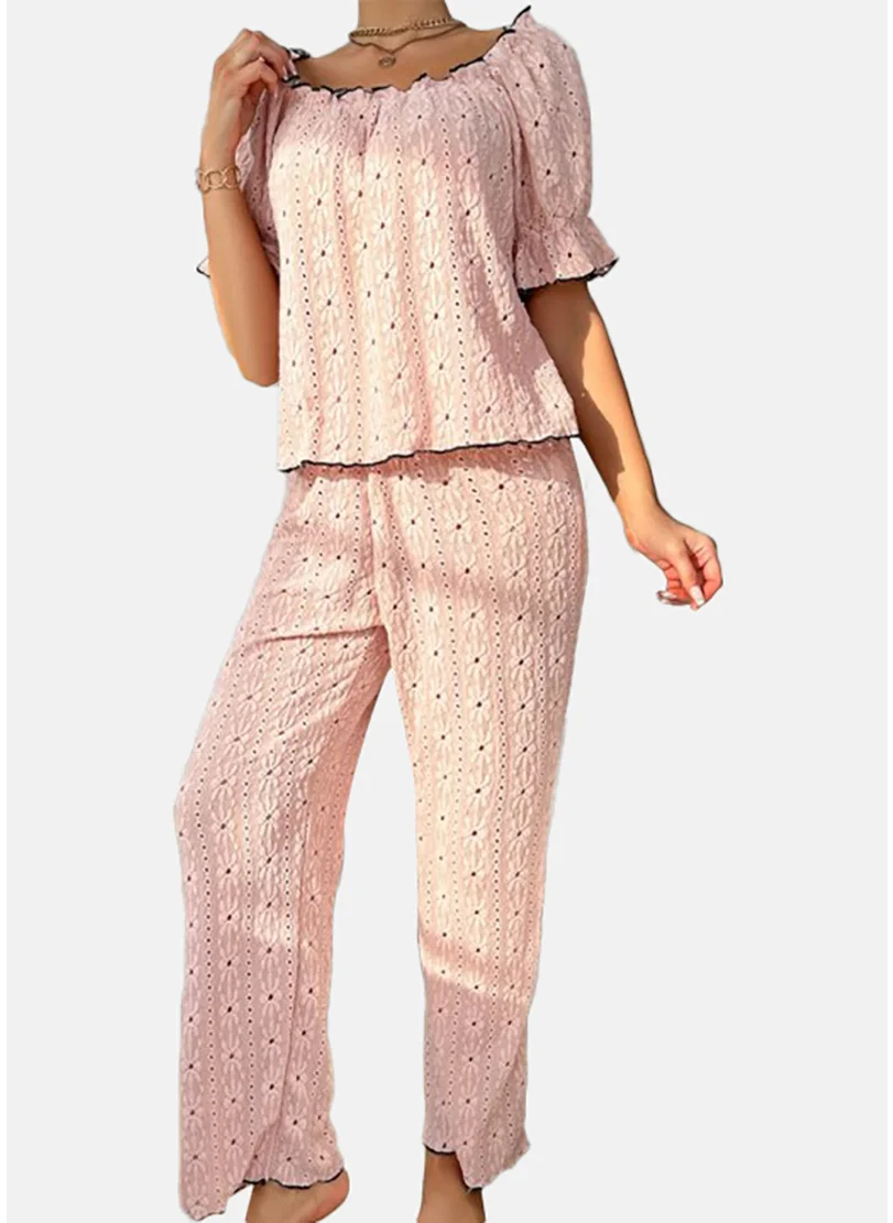YUNIQEE Pink Self Design Pyjamas & Top