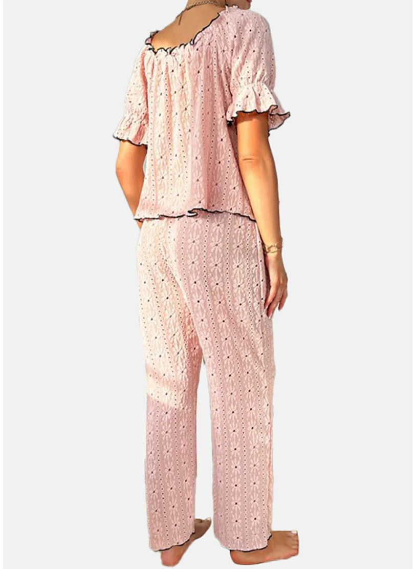 YUNIQEE Pink Self Design Pyjamas & Top