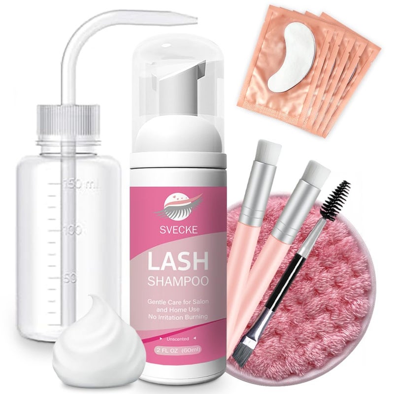 SVECKE Lash Shampoo Kit, 2 fl.oz / 60ml Eyelash Cleanser, Lash Cleaning Kit with Brush, Eyelash Shampoo for Lash Extensions, Eyelash Remover for Salon and Home Use - Image 1