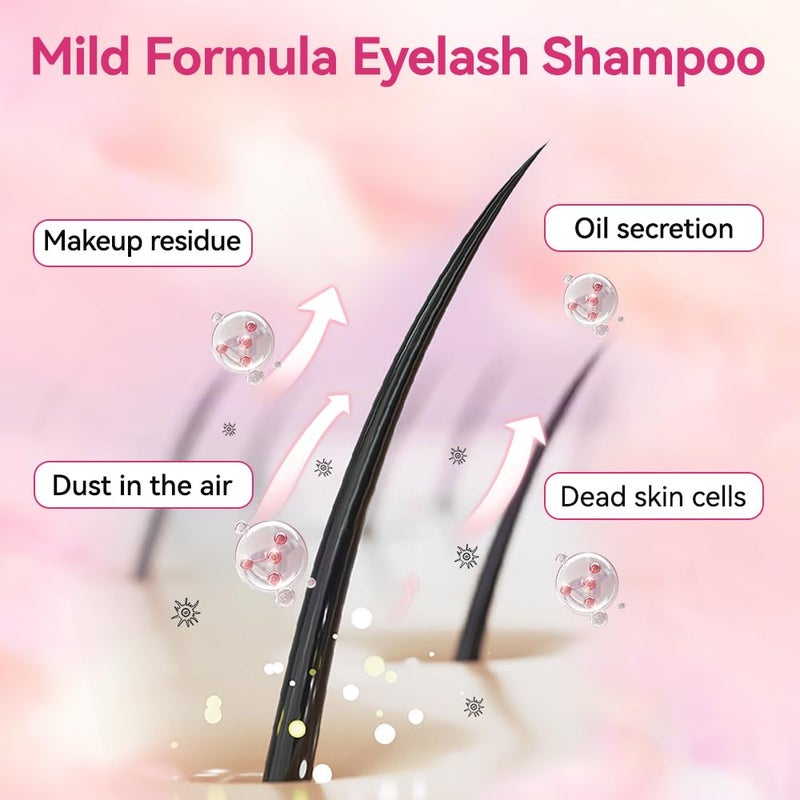SVECKE Lash Shampoo Kit, 2 fl.oz / 60ml Eyelash Cleanser, Lash Cleaning Kit with Brush, Eyelash Shampoo for Lash Extensions, Eyelash Remover for Salon and Home Use - Image 2