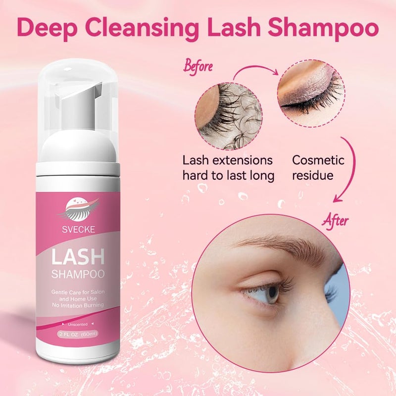 SVECKE Lash Shampoo Kit, 2 fl.oz / 60ml Eyelash Cleanser, Lash Cleaning Kit with Brush, Eyelash Shampoo for Lash Extensions, Eyelash Remover for Salon and Home Use - Image 4