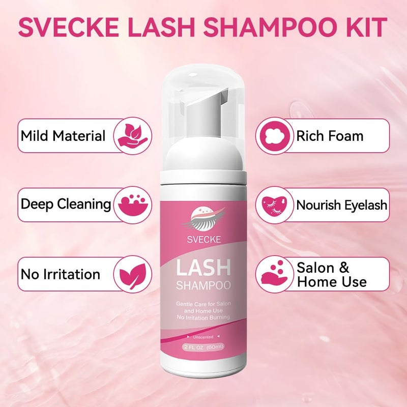 SVECKE Lash Shampoo Kit, 2 fl.oz / 60ml Eyelash Cleanser, Lash Cleaning Kit with Brush, Eyelash Shampoo for Lash Extensions, Eyelash Remover for Salon and Home Use - Image 3