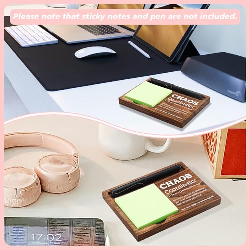 CINRLLA Chaos Coordinator Sticky Note Holder Wooden Notepad & Pen Holder 6.5" x 4.7" Sticky Note Pad Holder Dispenser for Desk Chaos Coordinator Definition Work Gifts, NPA184 - Image 3