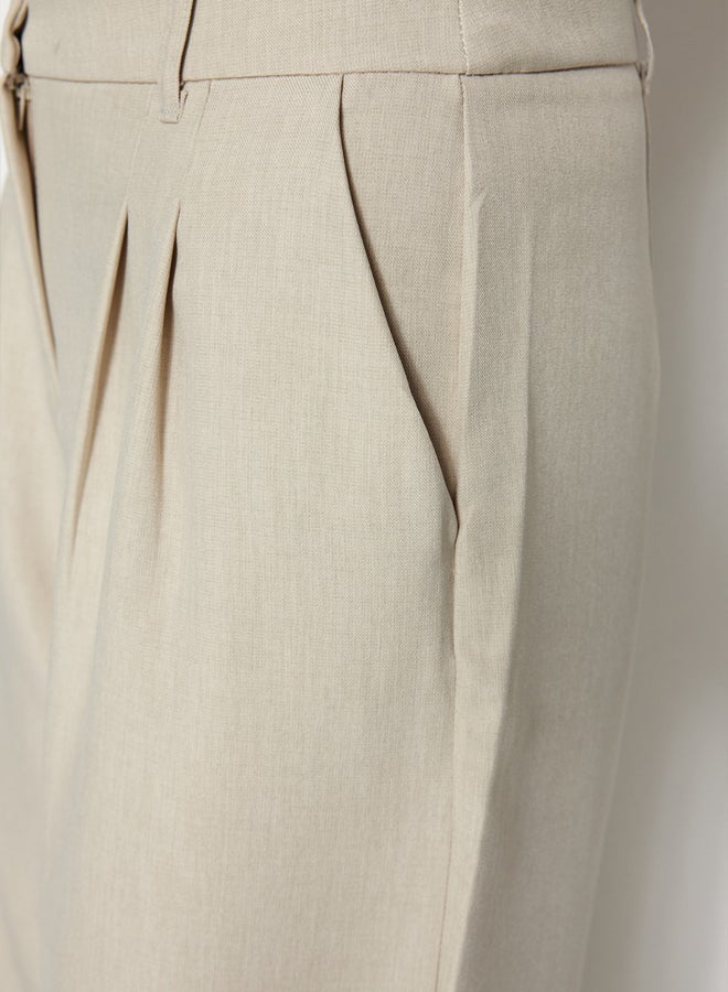 trendyol Mink Wide Leg Pleated Woven Trousers - Image 4