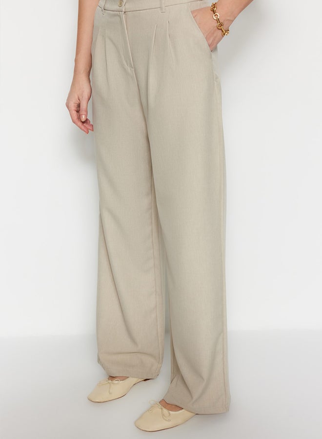 trendyol Mink Wide Leg Pleated Woven Trousers - Image 2