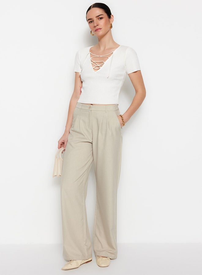 trendyol Mink Wide Leg Pleated Woven Trousers - Image 1
