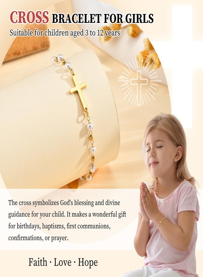 MEALGUET Baby Baptism Cross Bracelet Gift : 18k Gold Plated Delicate Pearl Cross Bracelets Children Kids Daughter Granddaughter Birthday First Communion Confirmation Gifts Christian Jewelry for Girls - Image 5