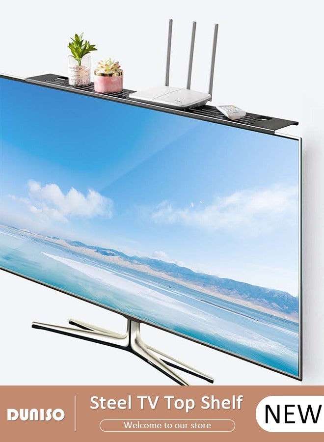DUNISO Steel TV Top Shelf, Screen Top Shelf- Adjustable Screen Shelf Floating Stand ,  2-Leg Adjustable Monitor Top Shelf for Cellphone Stand, Computer Screen Shelf for Soundbar, Media Boxes, Game Console, Router and Home - Image 1