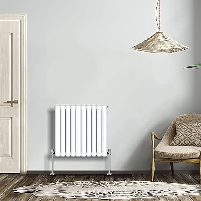 MODERN RADIATOR WHITE 600X590MM DOUBLE OVAL PANEL HEATER INTERIOR DESIGNER HORIZONTAL BATHROOM RADIATORS - Image 2