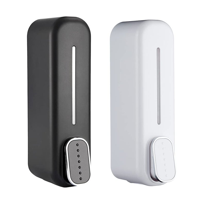 BATH GURU Liquid Soap Dispenser for Bathroom Kitchen ABS Plastic Wall Mounted Lotion Shampoo Handwash Dishwash Gel Sanitizer Dispenser 350 Ml Slim ( Black & White ) Pack of 2 - Image 1