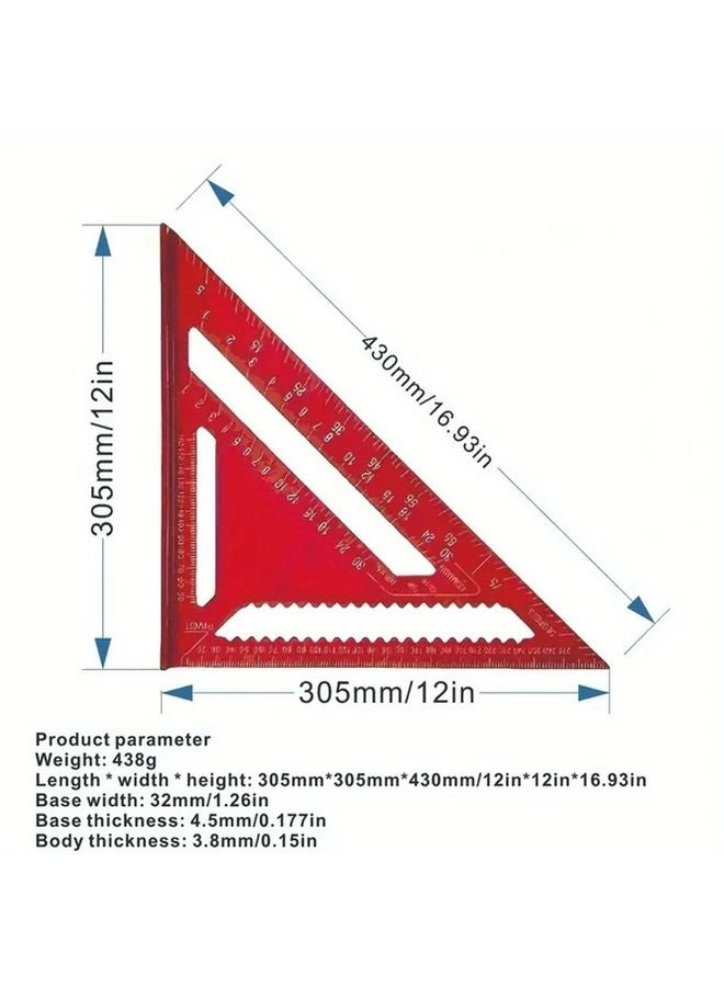 Red 12 Inch Aluminum Alloy Triangle Square Precision Woodworking Tool - Image 1