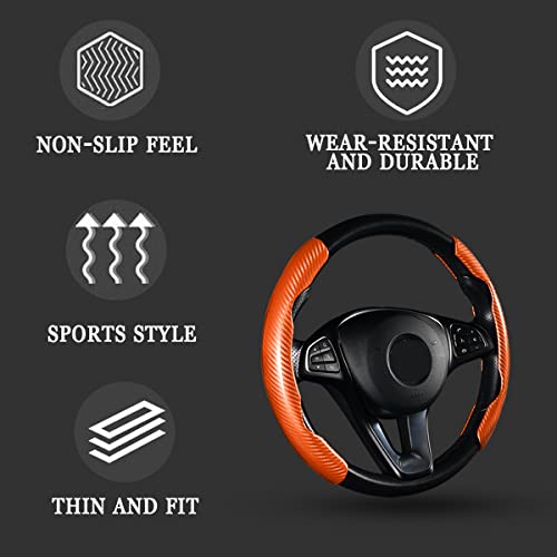 LoyaForba Car Steering Wheel Cover, 2PCS Segmented Steering Wheel Protector, Carbon Fiber Anti-Slip and Durable Car Accessory, Universal Fit for Most Cars (Carbon Fiber Orange) - Image 3