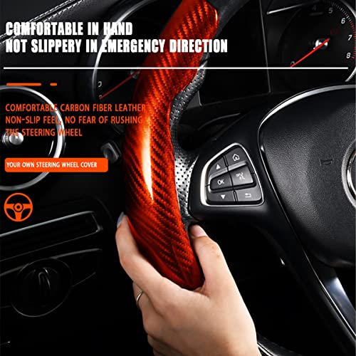 LoyaForba Car Steering Wheel Cover, 2PCS Segmented Steering Wheel Protector, Carbon Fiber Anti-Slip and Durable Car Accessory, Universal Fit for Most Cars (Carbon Fiber Orange) - Image 2