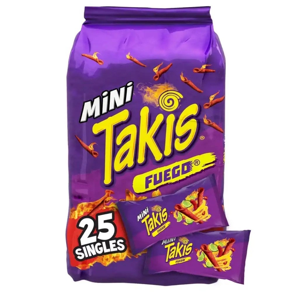 Taki's Takis Mini Fuego Bite Size Hot Chilli Pepper and Lime Flavored Tortilla Chips- 25pcs