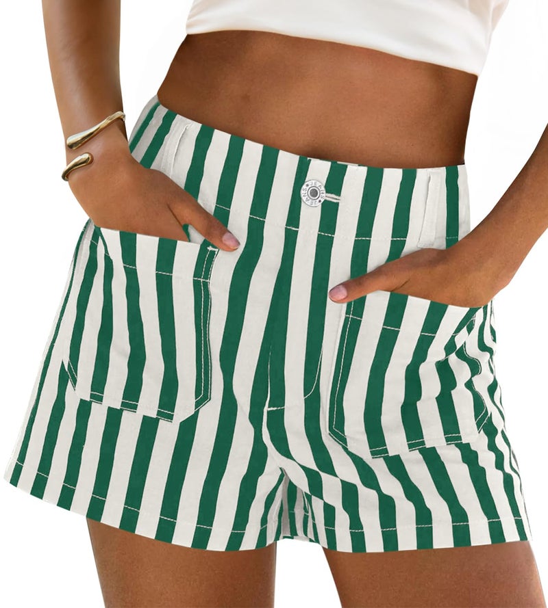 Cicy Bell Womens Summer Striped Jean Shorts Casual High Waisted Wide Leg Denim Shorts Beach Vacation Jorts - Image 1