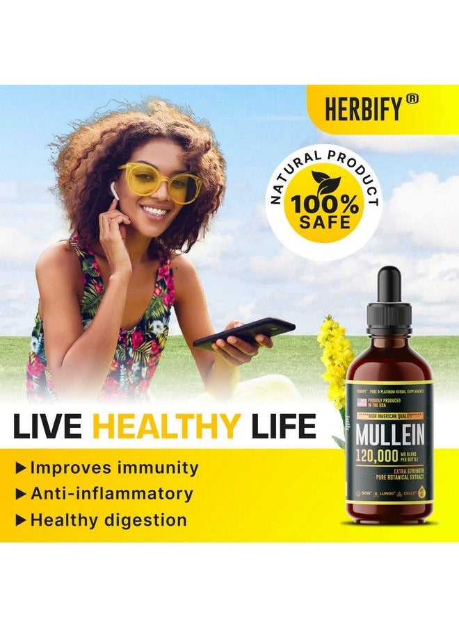 HERBIFY - Mullein Drops Lung Cleanse Mullein Leaf Extract Powerful Mullein For Immune Support Mullein Extract For Lung Detox & Respiratory Support Made In Usa Herbal Supplements 4 Oz - Image 1