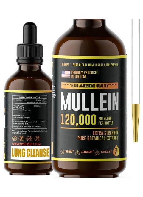 Mullein Drops Lung Cleanse Mullein Leaf Extract Powerful Mullein For Immune Support Mullein Extract For Lung Detox & Respiratory Support Made In Usa Herbal Supplements 4 Oz
