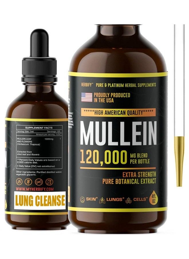 HERBIFY - Mullein Drops Lung Cleanse Mullein Leaf Extract Powerful Mullein For Immune Support Mullein Extract For Lung Detox & Respiratory Support Made In Usa Herbal Supplements 4 Oz - Image 1